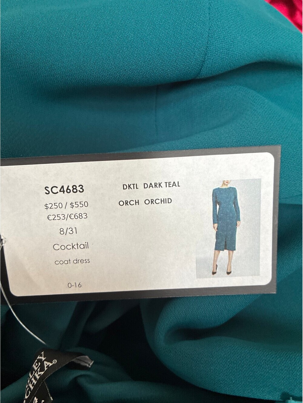 Badgley Mischka Dark Teal Long Sleeve Button Front Midi Dress Sz 4 Modest NWT - Picture 3 of 5